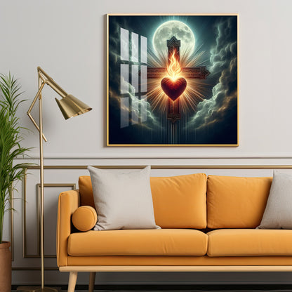 Heart Of Fire and Faith Premium Acrylic Square Wall Art