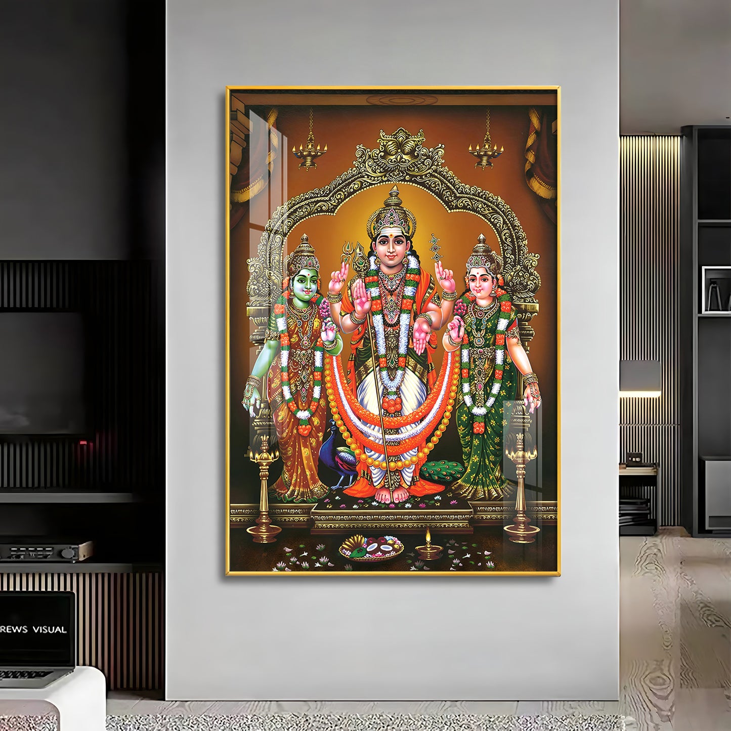 Lord Murugan Valli Deivanai Subramanya Swamy Premium Vertical Acrylic Wall Art