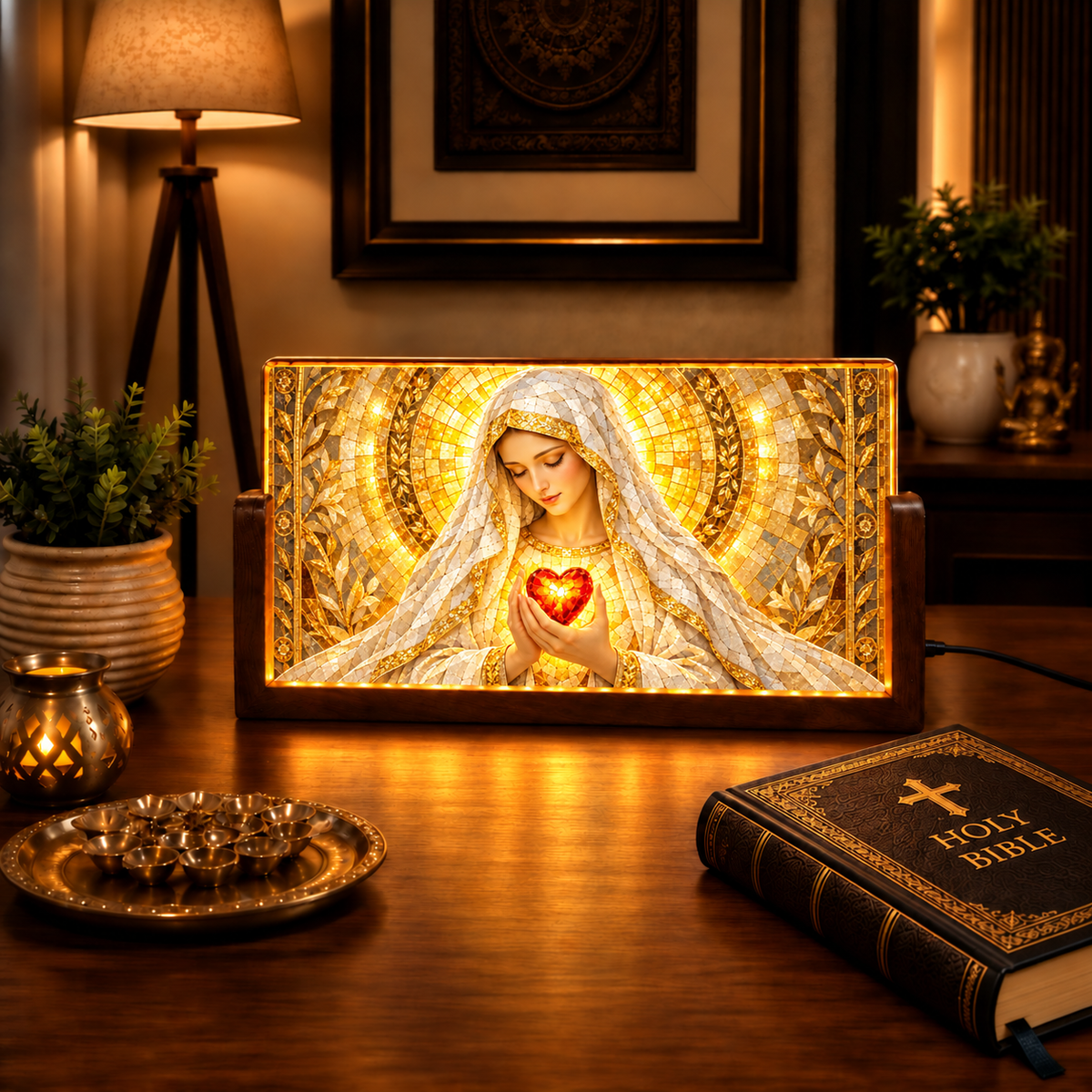 Golden Mary Acrylic LED Table Lamp - Wooden Stand