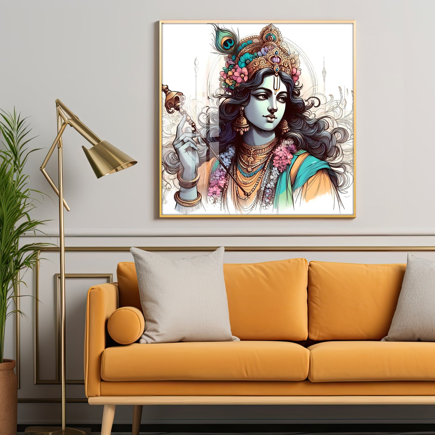 Divine Krishna Premium Acrylic Square Wall Art