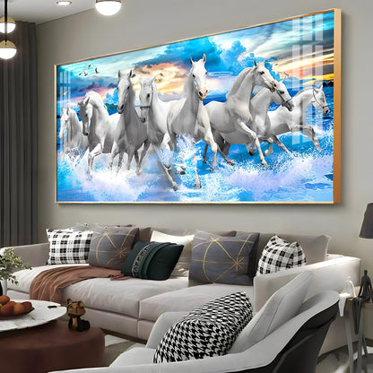 Vastu Running Horses With Sunrise Premium Acrylic Horizontal Wall Art