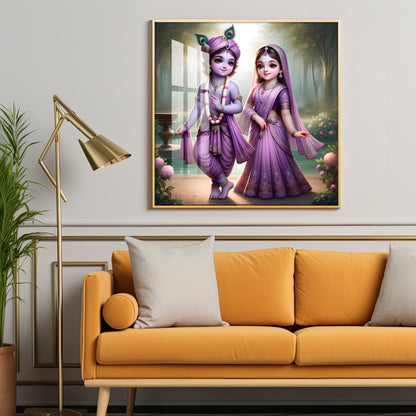 Radha Krishna Bal Roop Premium Acrylic Square Wall Art