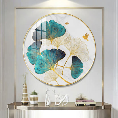 Blue Leaf Premium Acrylic Round Wall Art