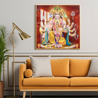 Panchmukhi Hanuman Premium Acrylic Square Wall Art