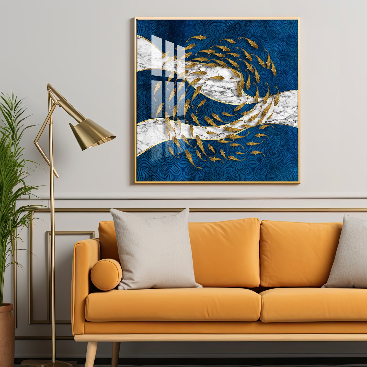 Koi Fish In Circular Motion Premium Acrylic Square Wall Art