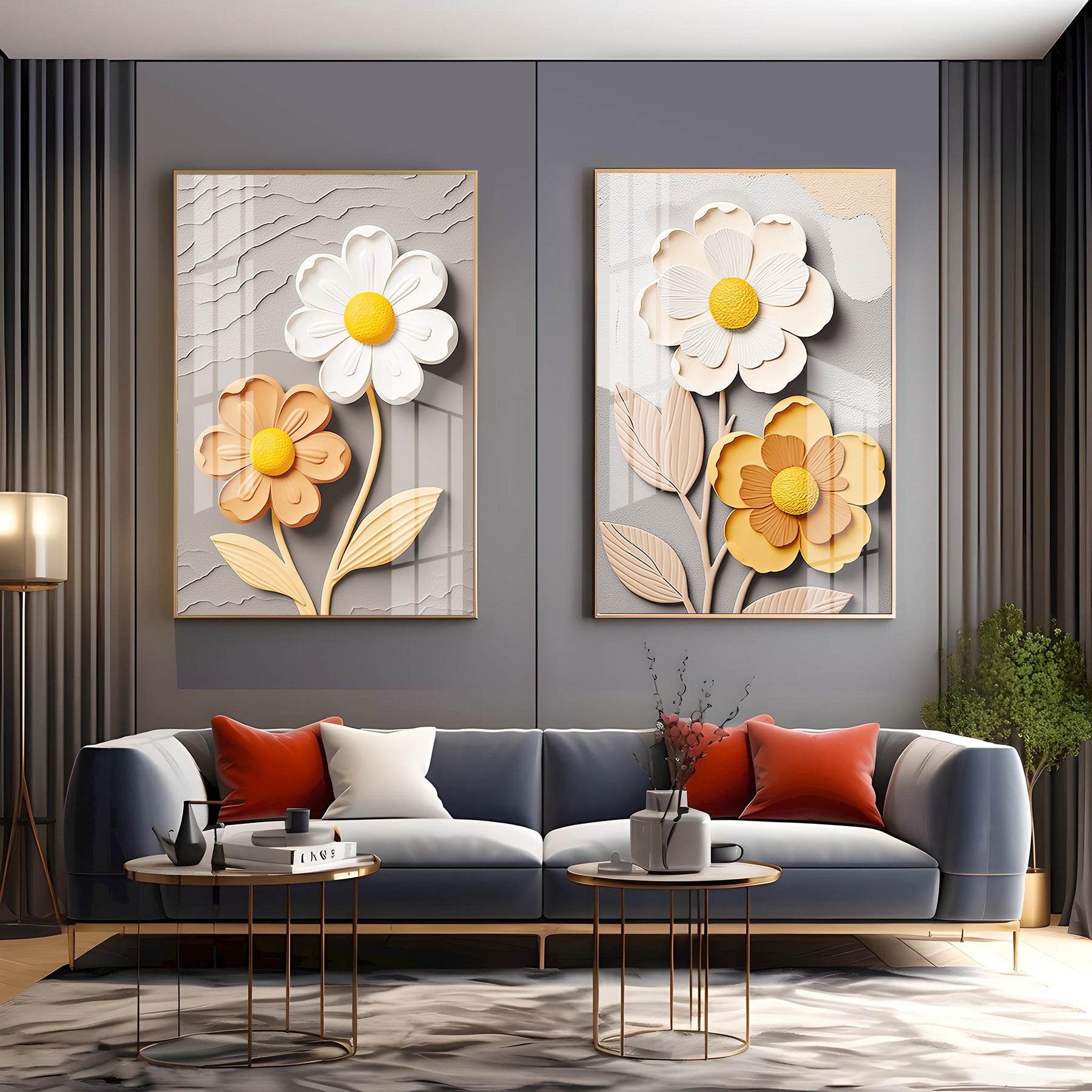 Daisy Flower Portrait Premium Acrylic Vertical Wall Art (Set Of 2)