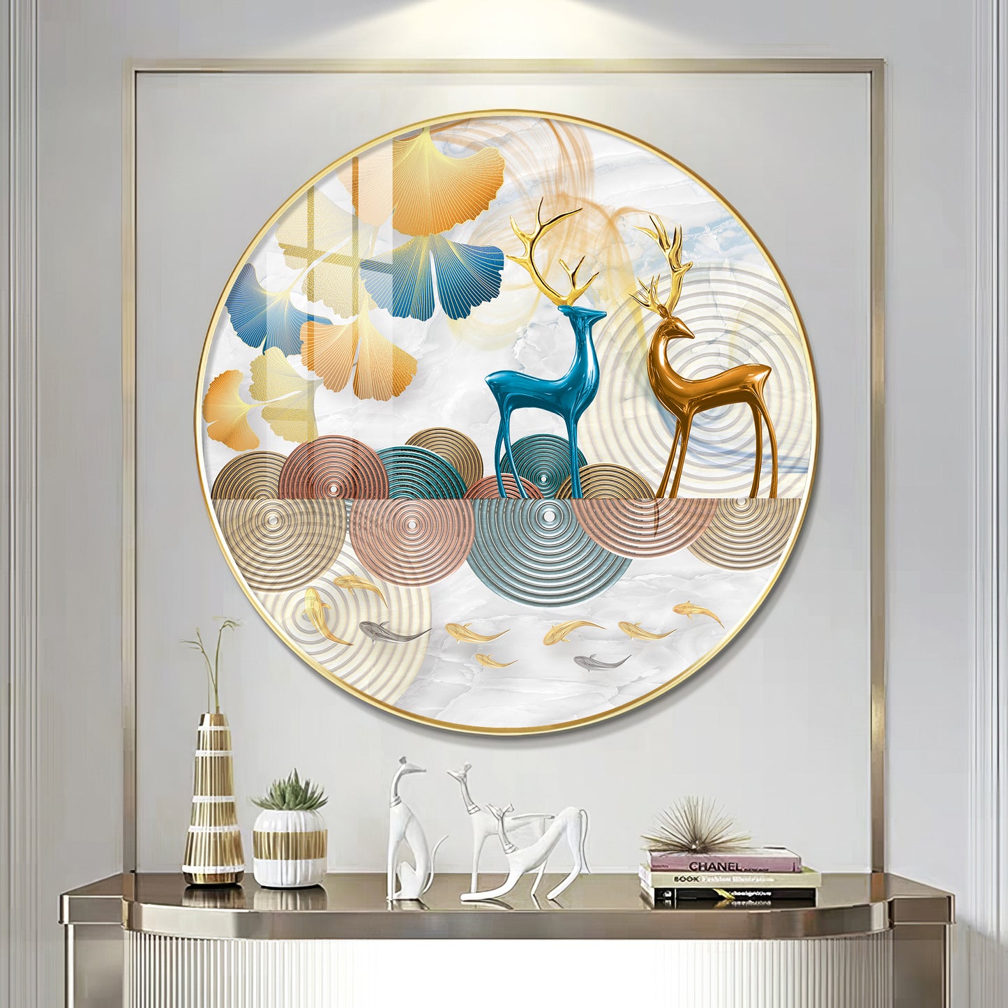 Deer Among Blossoms Premium Acrylic Round Wall Art