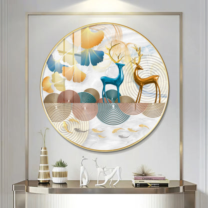 Deer Among Blossoms Premium Acrylic Round Wall Art