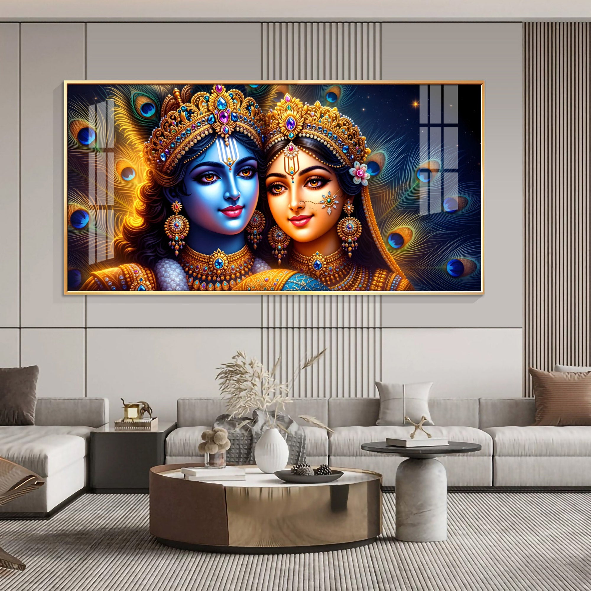 Lord Krishna With Radha Rani Premium Acrylic Horizontal Wall Art