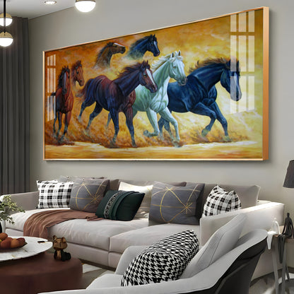 Golden Dust Running Horses Premium Acrylic Horizontal Wall Art