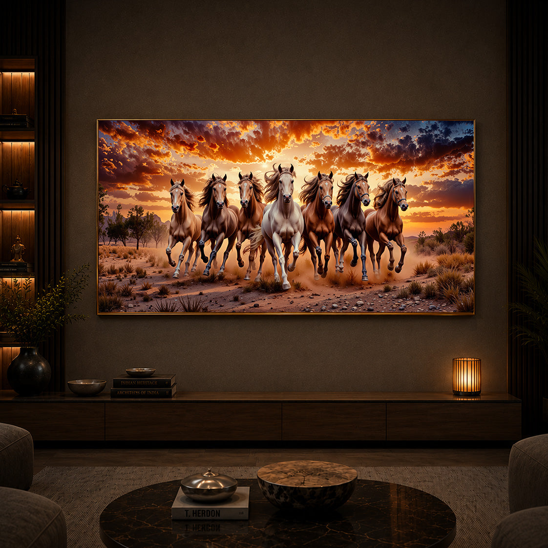 Herd Of Wild Horses Galloping Modern Luxury Backlight Horizontal Wall Art