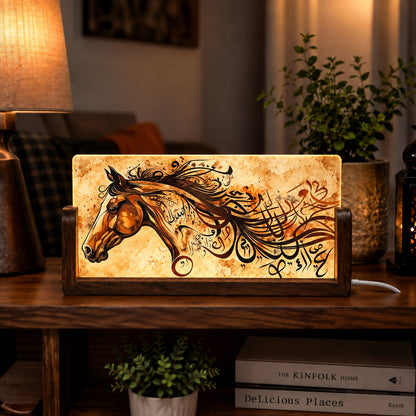 Arabic Horse Acrylic LED Table Lamp - Wooden Stand