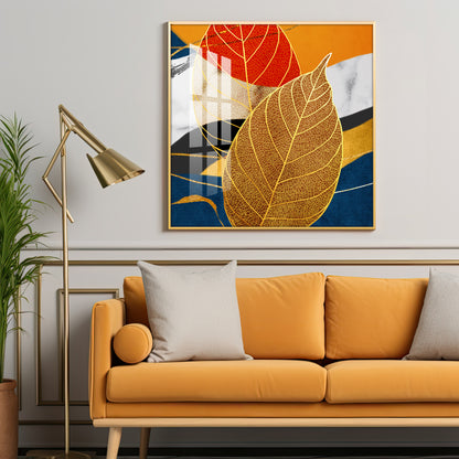 Yellow Tree Leaves Feathers Premium Acrylic Square Wall Art