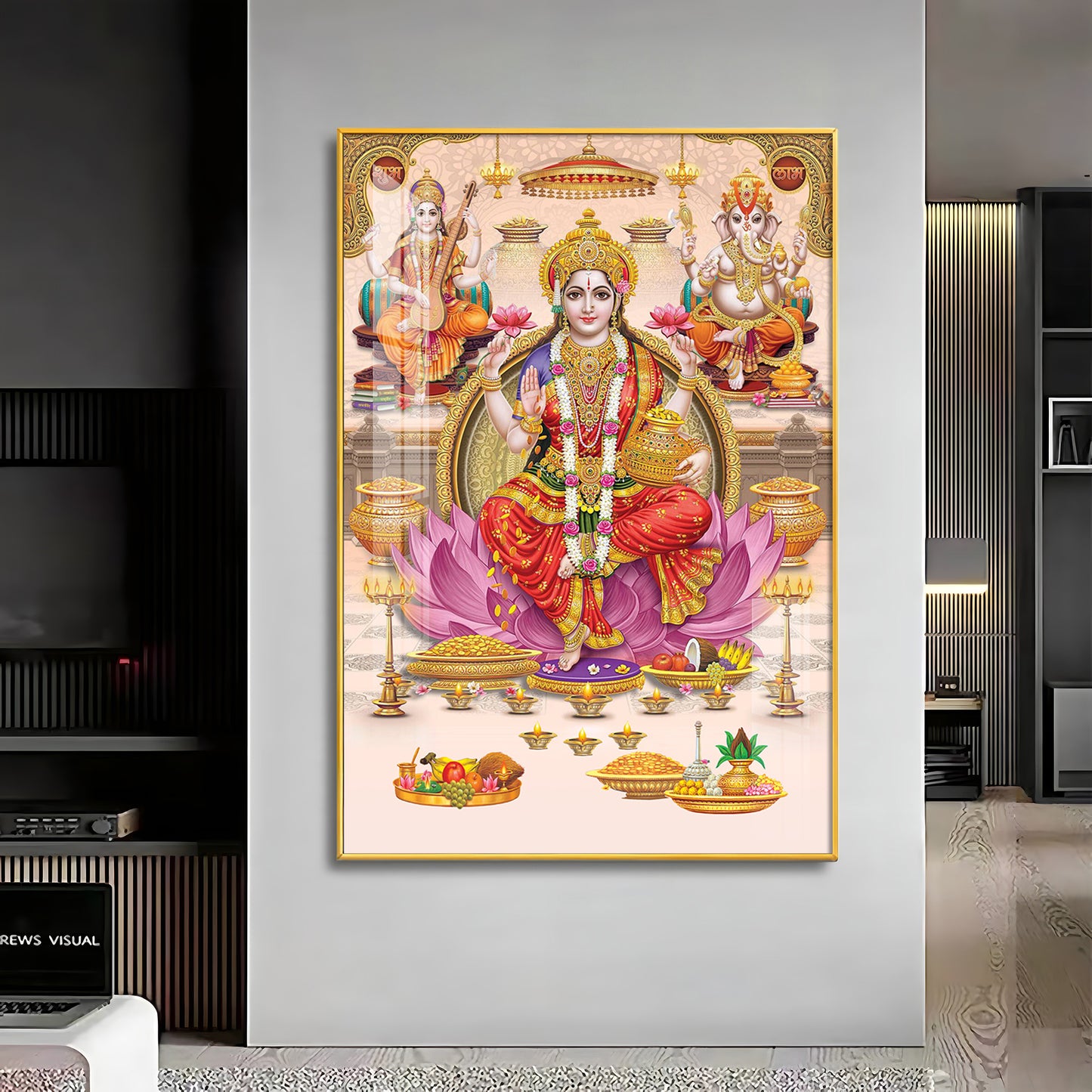 Goddess Maha Laxmi Ji On Kamala Premium Acrylic Vertical Wall Art