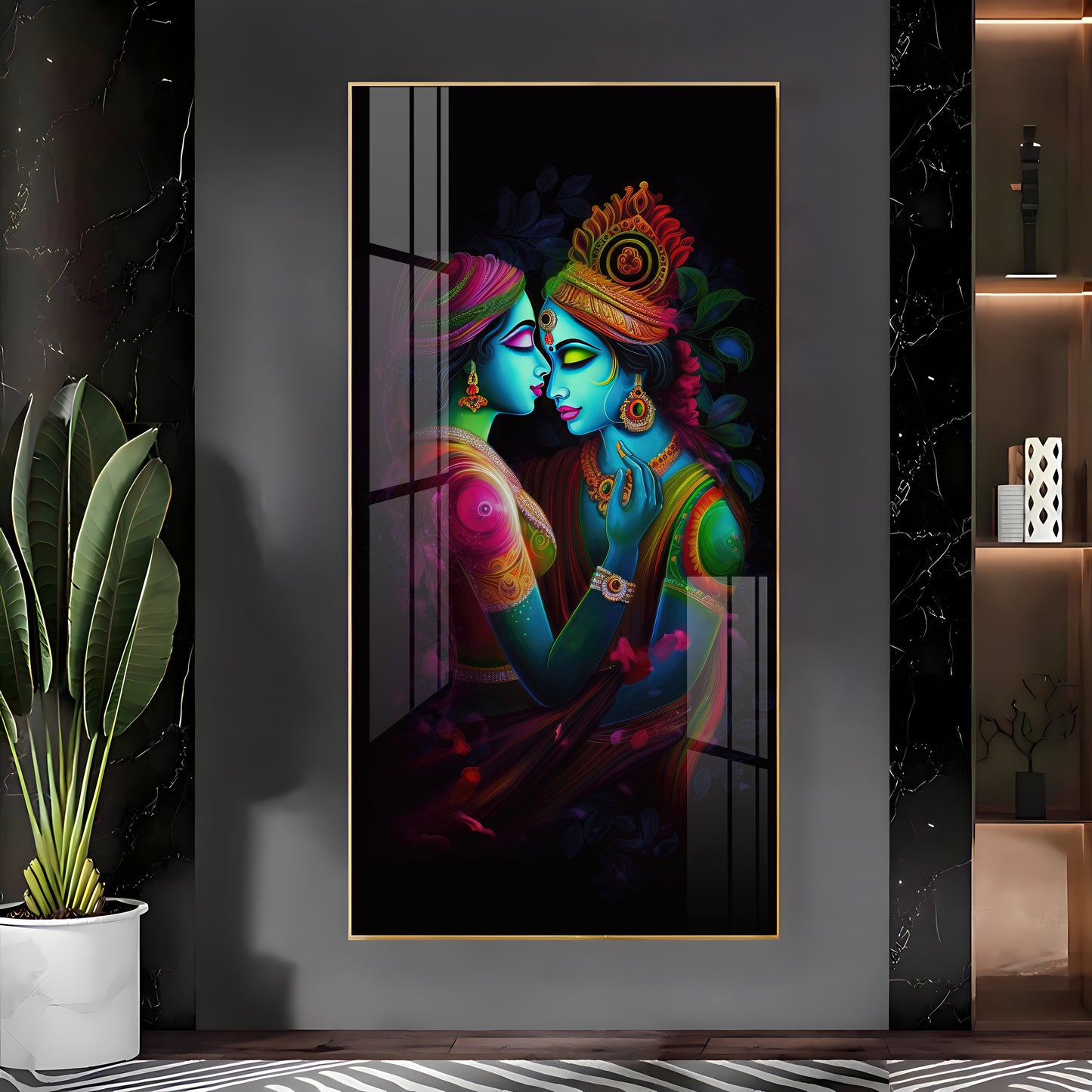 Shri Radhe Krishna Premium Acrylic Vertical Wall Art