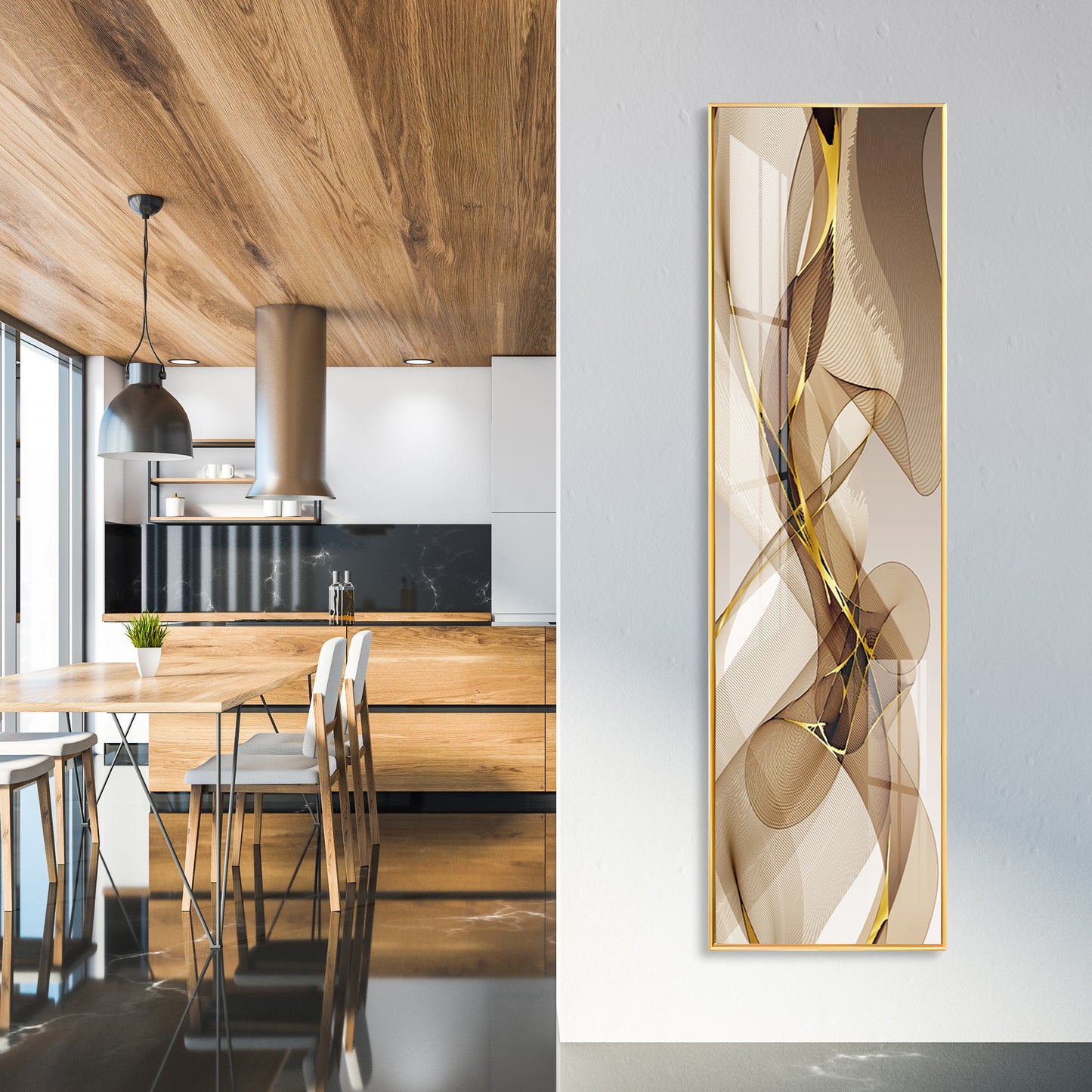 Black Gold Abstract Vertical Premium Acrylic Vertical Wall Art