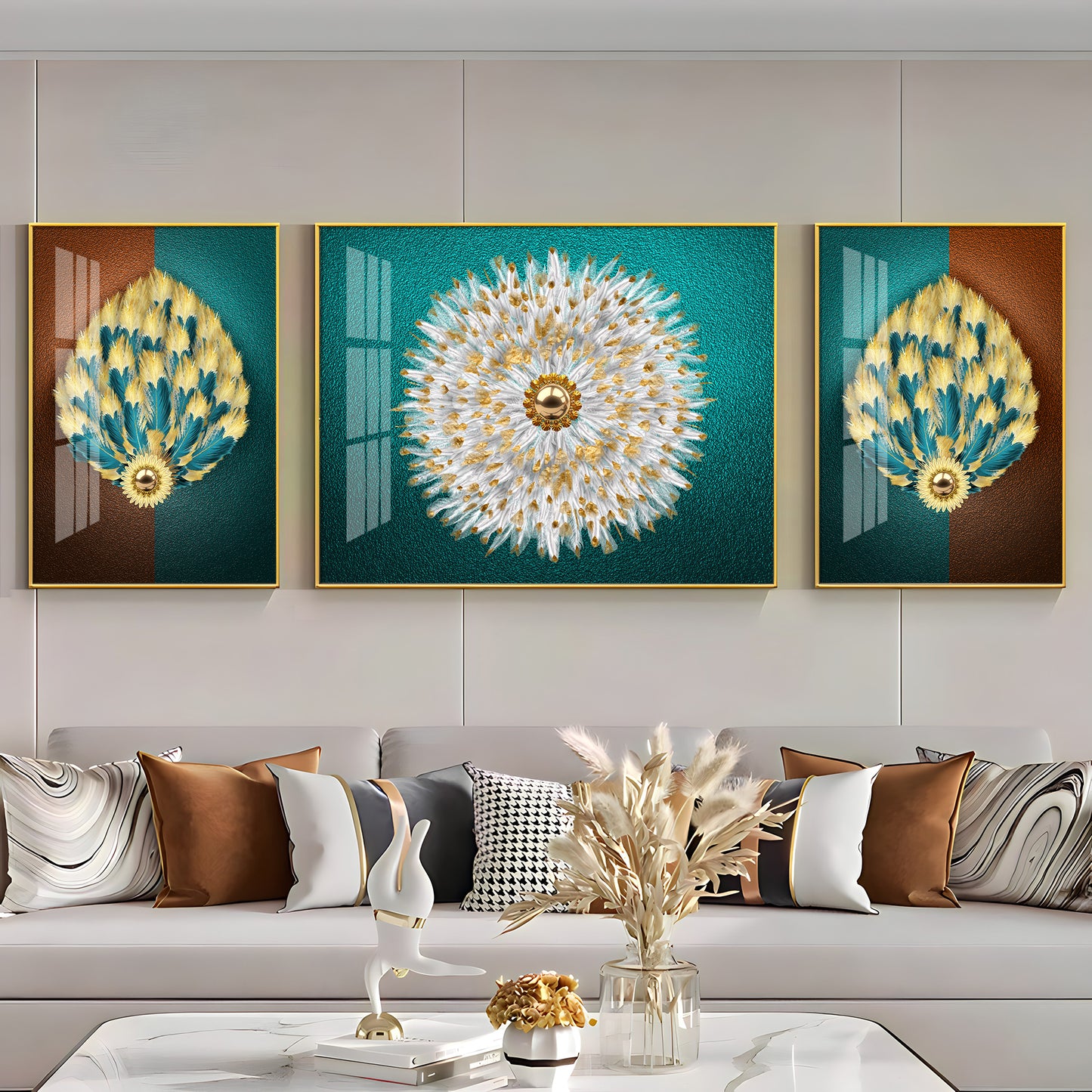 Golden Starburst Premium Acrylic Wall Art (Set of 3)