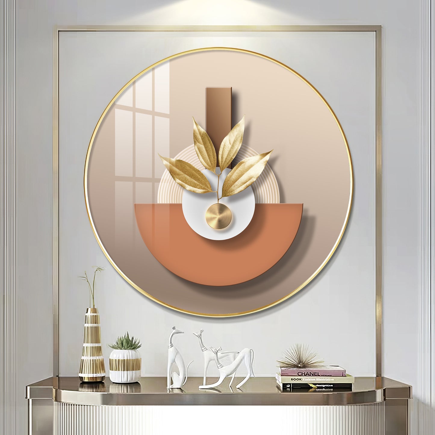 Leafy Luxe Vase Premium Acrylic Round Wall Art