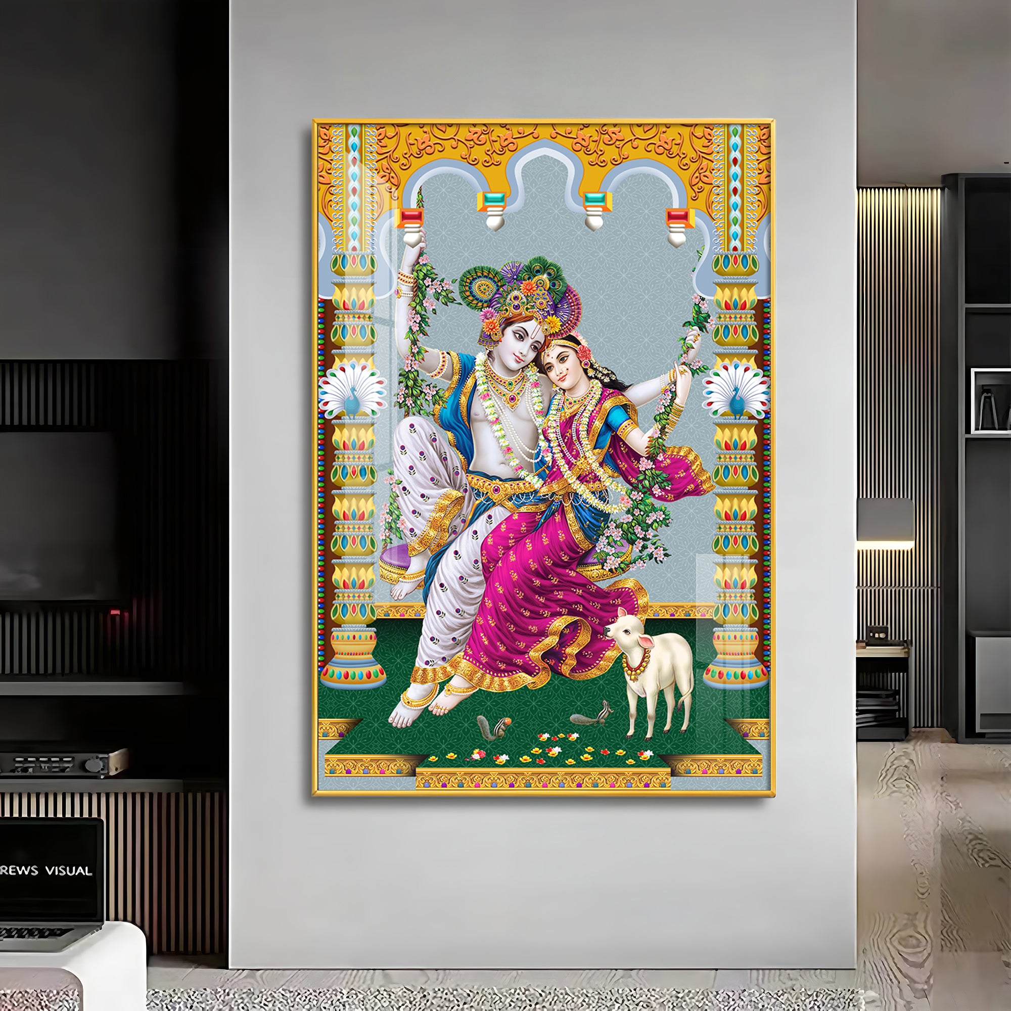 Sacred Radha and Krishna Premium Acrylic Vertical Wall Art