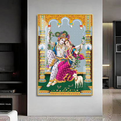 Sacred Radha and Krishna Premium Acrylic Vertical Wall Art