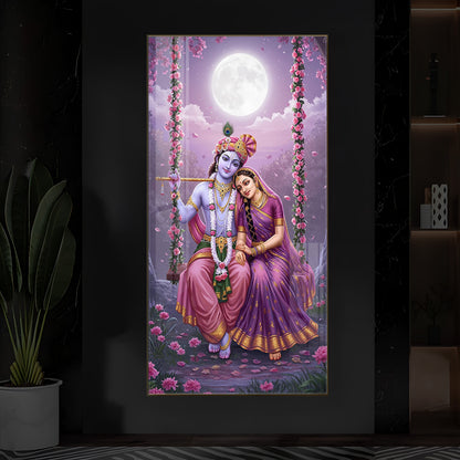 Loving Radha Krishna Modern Luxury Backlight Vertical Wall Art