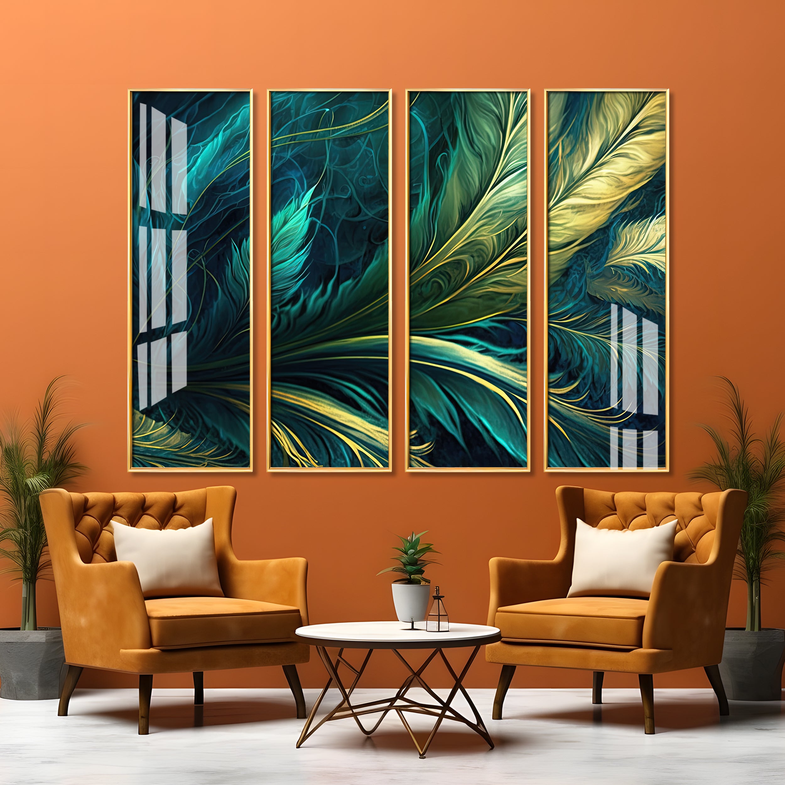 Tropical Leaves Premium Acrylic Vertical Wall Art (set of 4)