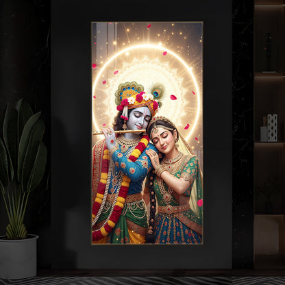 Couple Radhe Krishna Modern Luxury Backlight Vertical Wall Art