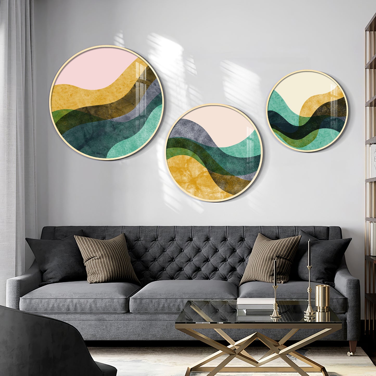 Wave Abstract Premium Acrylic Round Wall Art (Set of 3)