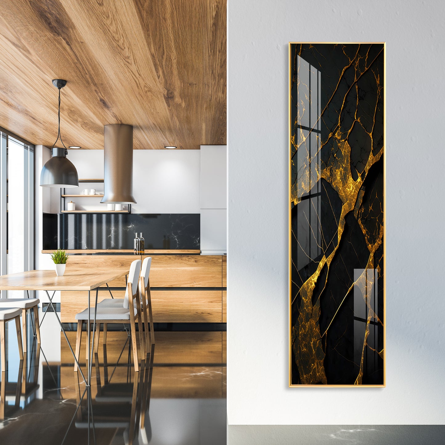 Golden Crack Pattern Premium Acrylic Vertical Wall Art