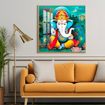 Colorful Om Ganesha Premium Acrylic Square Wall Art