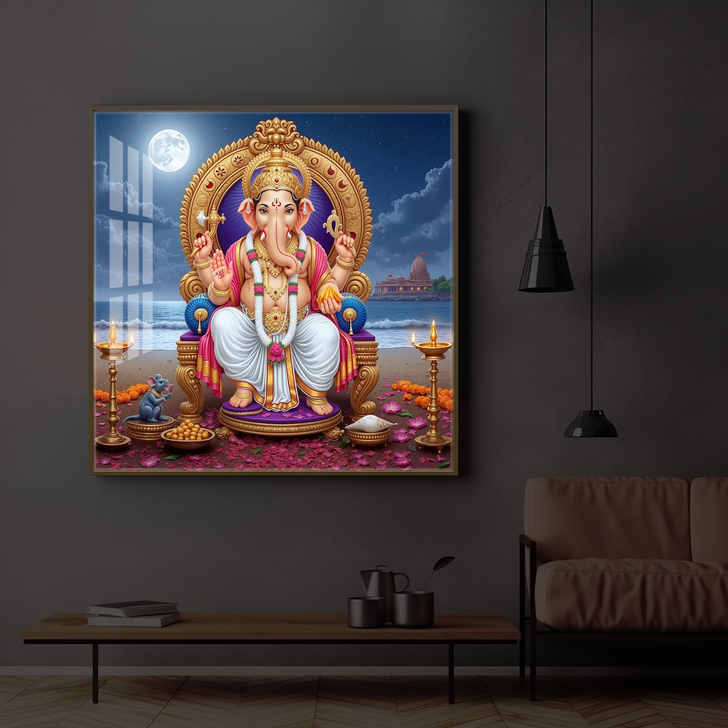 Shree Ganesh Ji Modern Luxury Backlight Square Wall Art