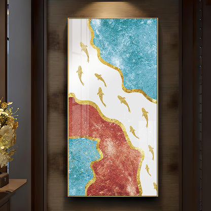 Group of Golden Koi Fishes Luxury Crystal Wall Art