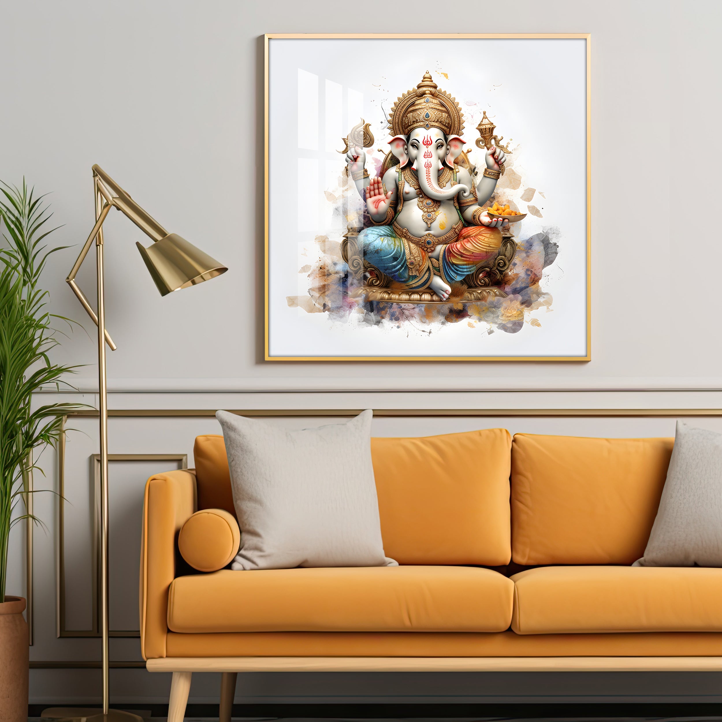 Ganpati with Modak Premium Acrylic Square Wall Art