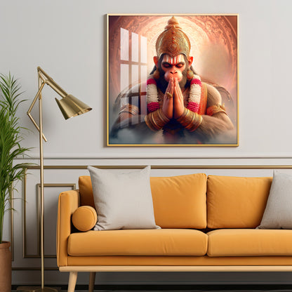 Powerful Hanuman Ji Premium Acrylic Square Wall Art