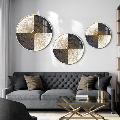 Spiral Line In Golden Premium Acrylic Round Wall Art (Set of 3)
