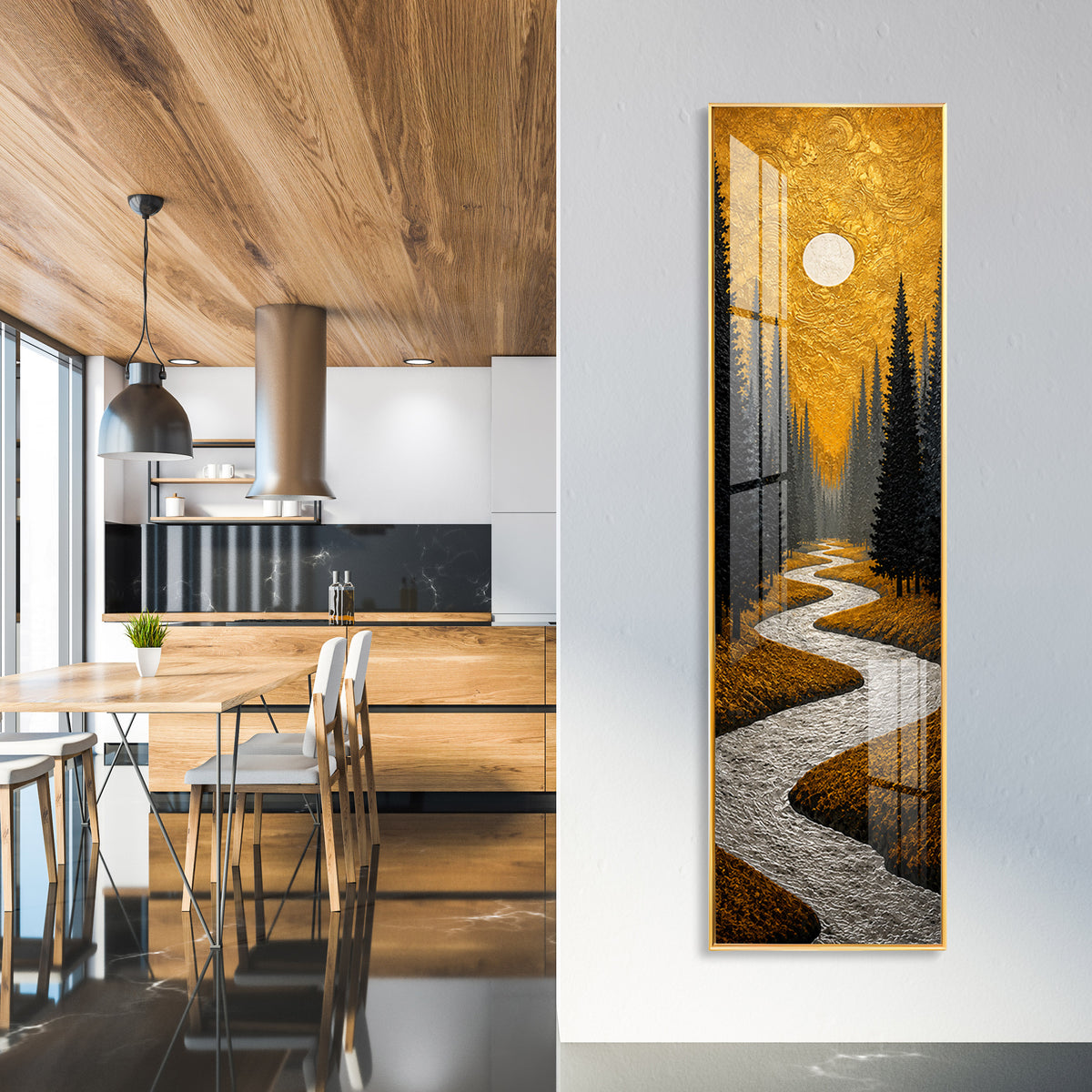 Golden Winding River Forest Premium Acrylic Vertical Wall Art
