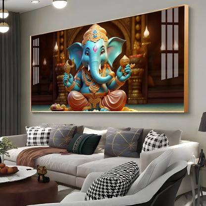 Lord Ganesha Holding Shell Premium Acrylic Horizontal Wall Art