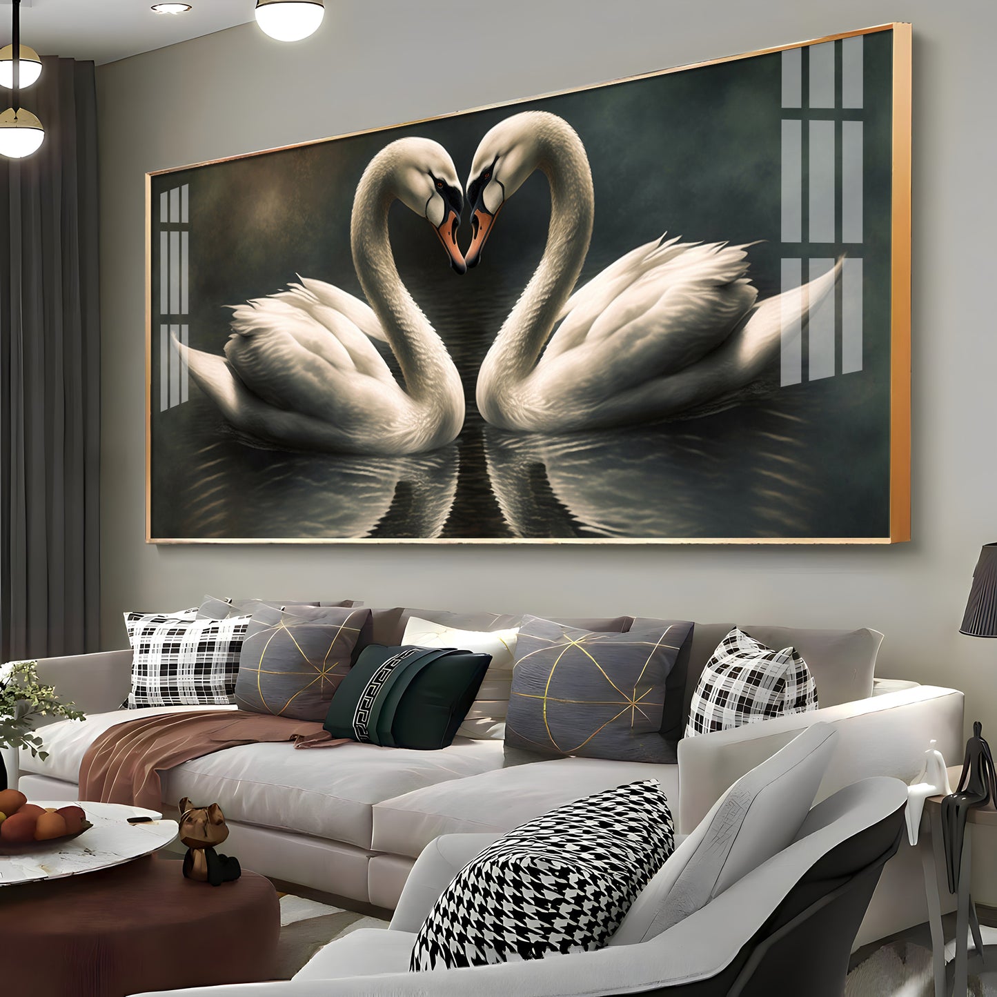 Soulful Vibrant Two Swan Premium Acrylic Horizontal Wall Art