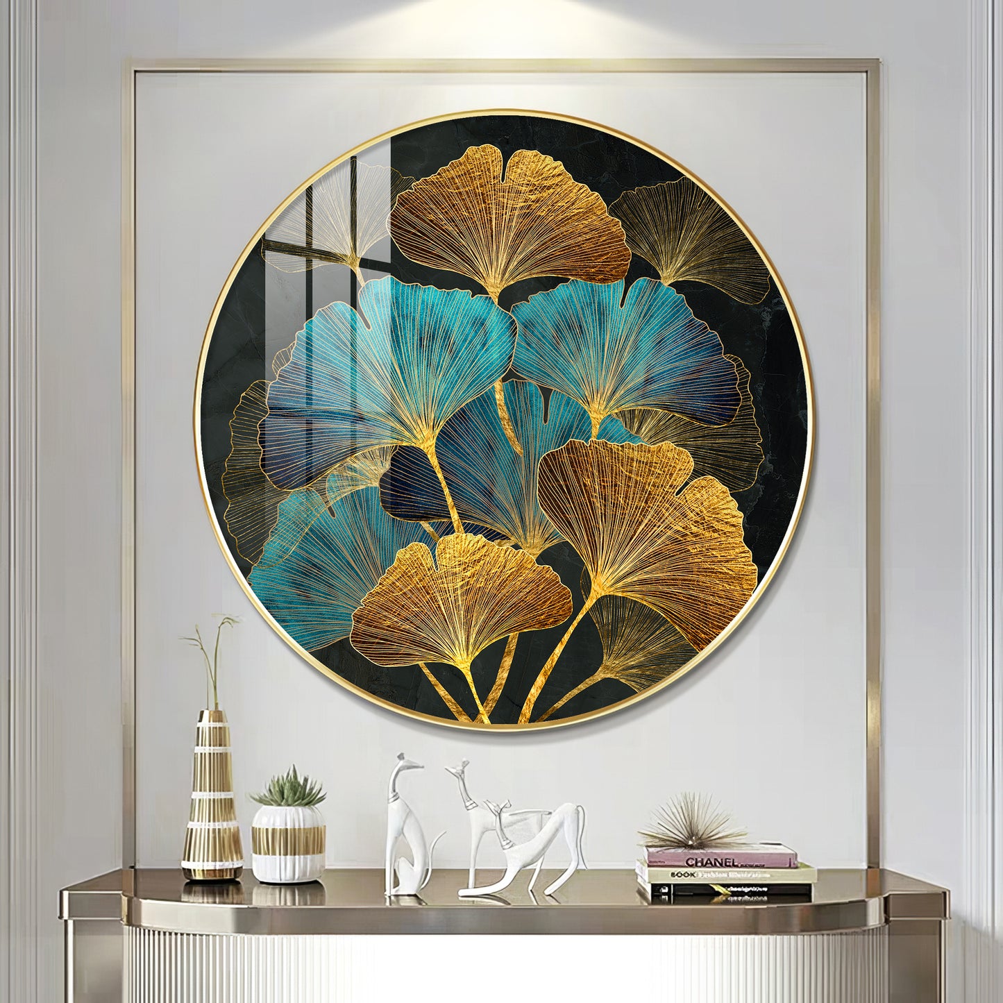 Azure Leaf Premium Acrylic Round Wall Art