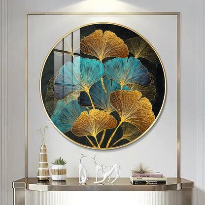 Azure Leaf Premium Acrylic Round Wall Art