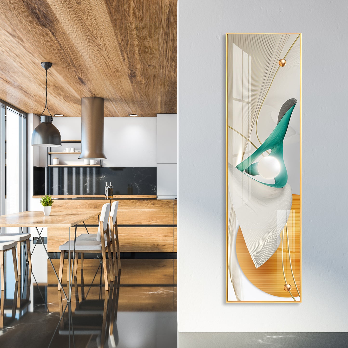 Nordic Abstract Golden Premium Acrylic Vertical Wall Art