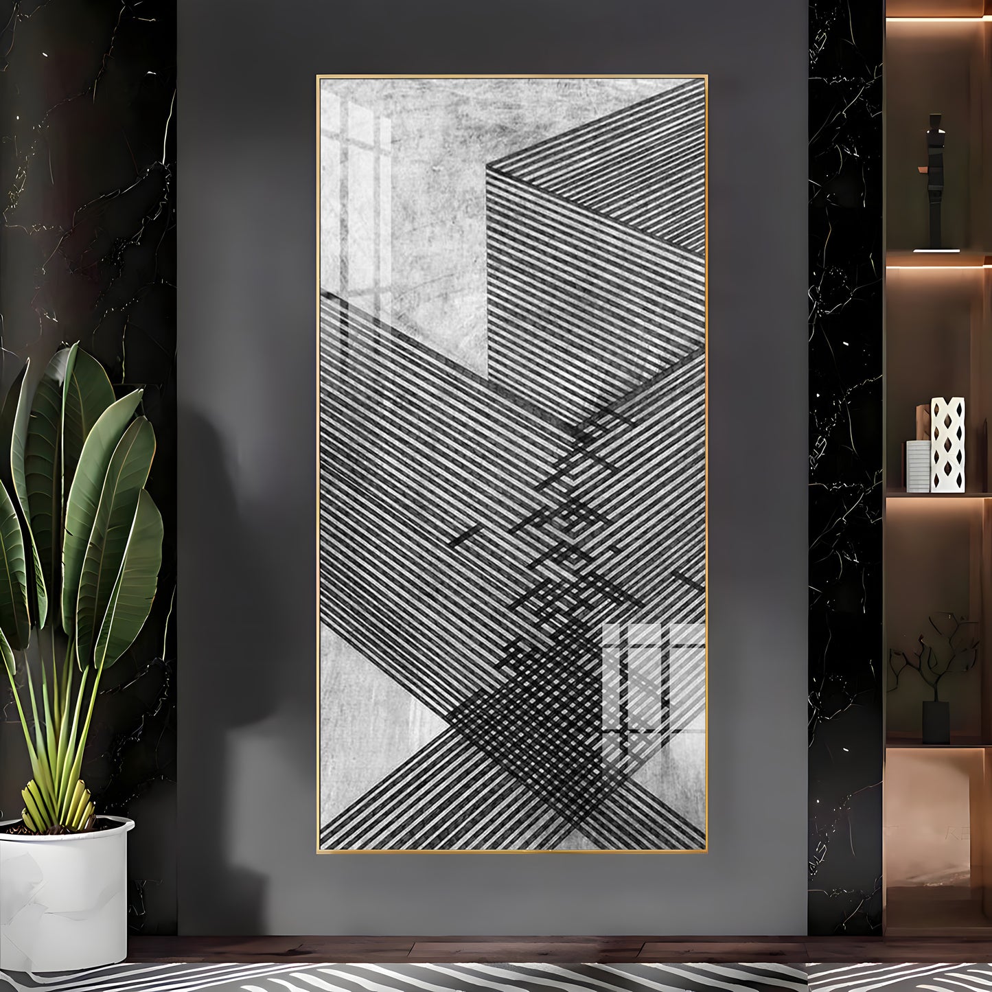 Black Stripes Abstract Premium Acrylic Vertical Wall Art