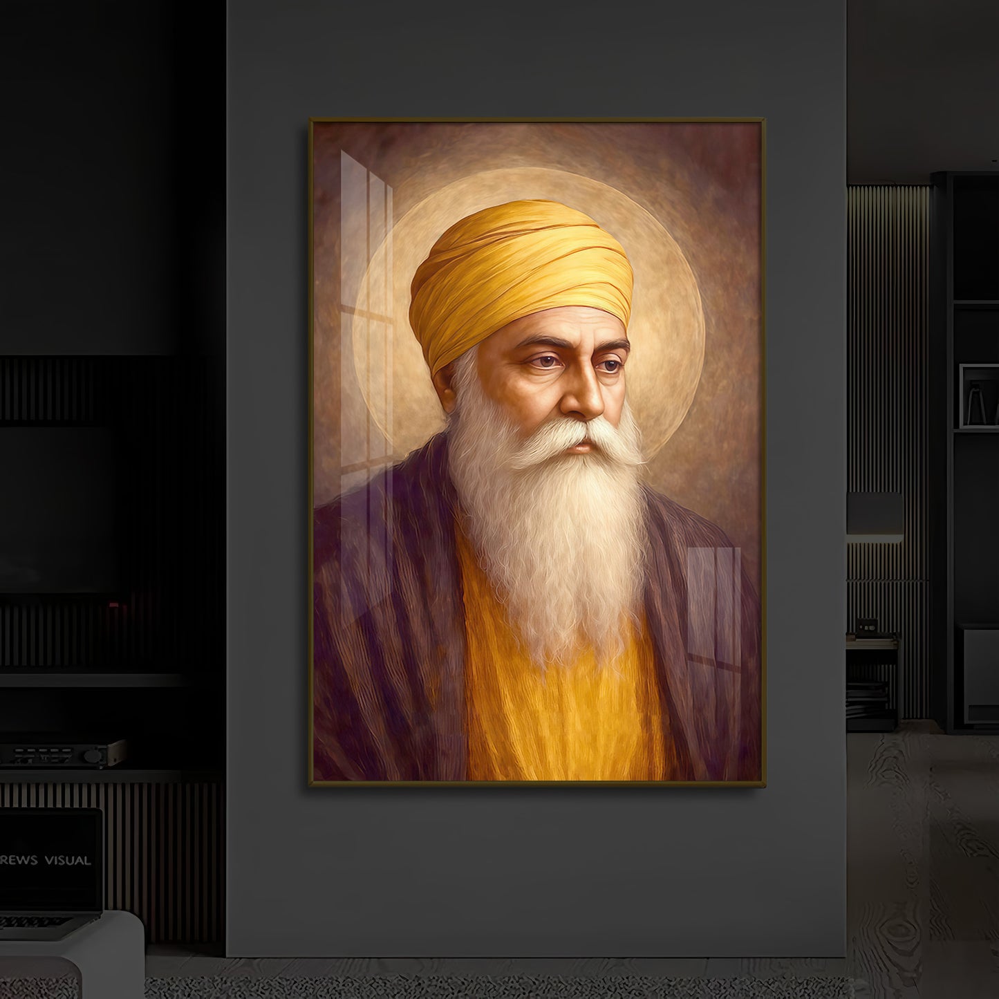 Guru Nanak Dev Ji Modern Luxury Backlight Vertical Wall Art