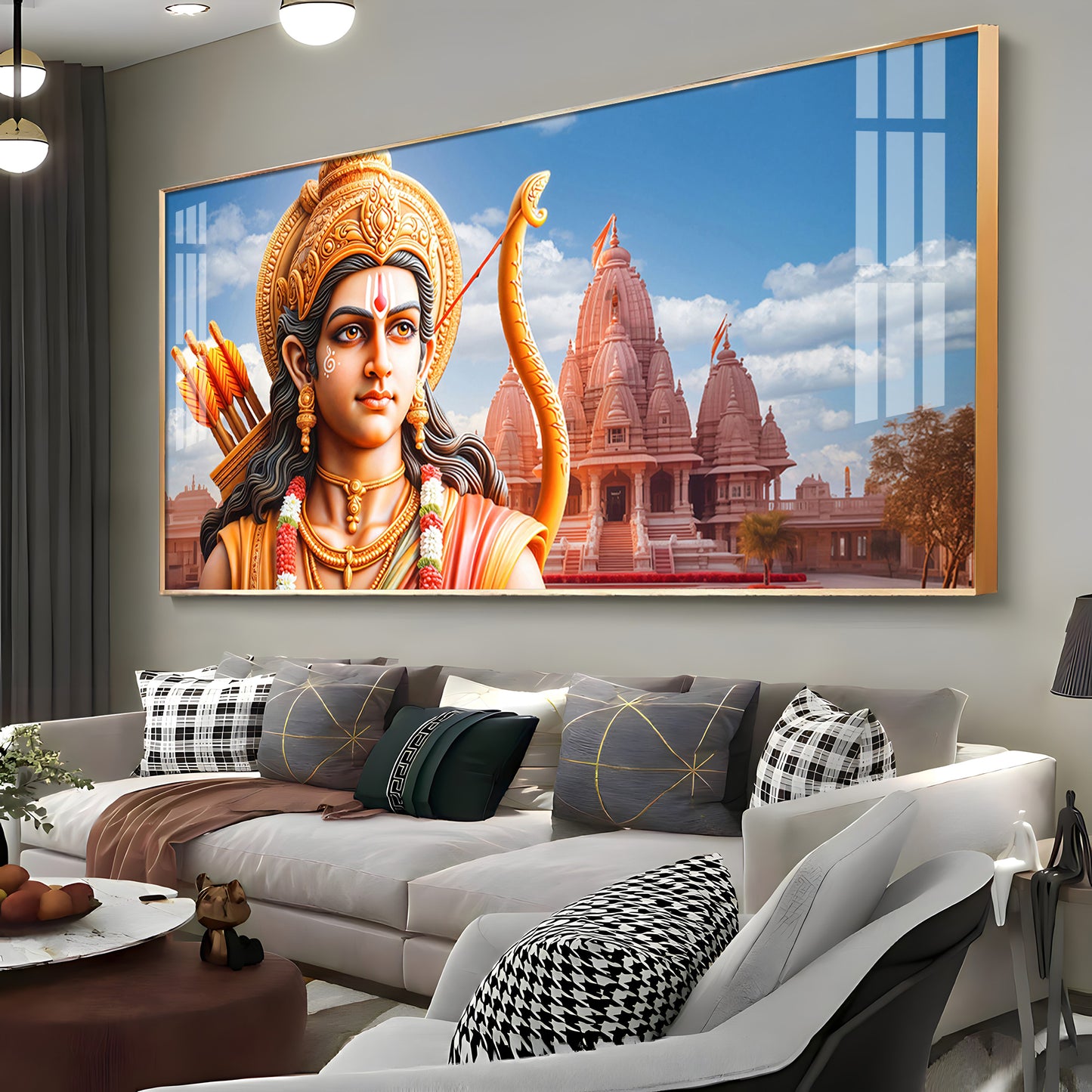 Lord Ram with Ram Mandir Premium Acrylic Horizontal Wall Art