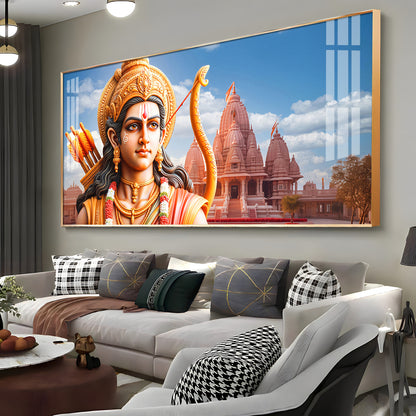 Lord Ram with Ram Mandir Premium Acrylic Horizontal Wall Art