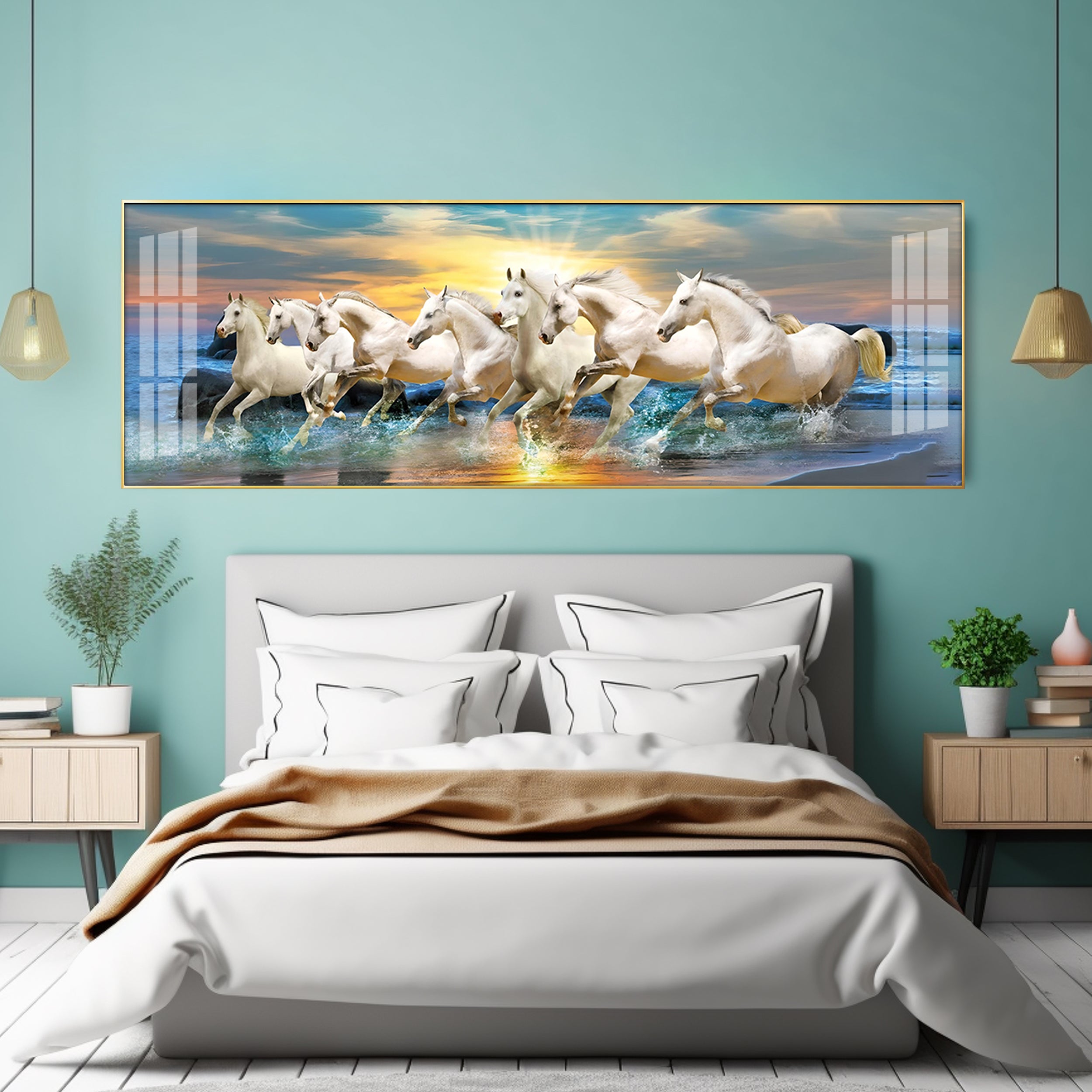 Seven Lucky Running Horses Premium Acrylic Horizontal Wall Art