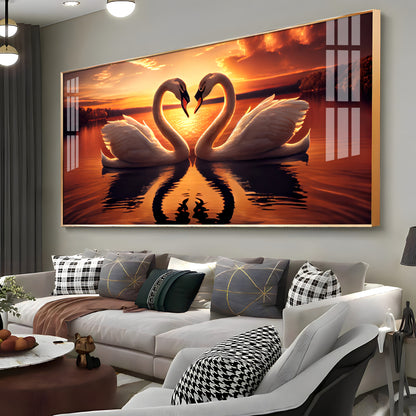 Loving Swan In Sunset Premium Acrylic Horizontal Wall Art