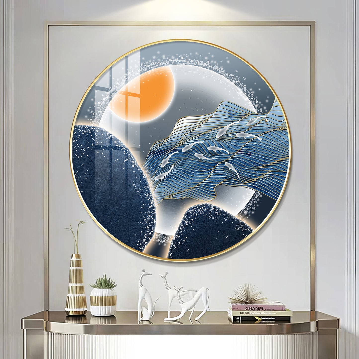 Glacier Koi Fish Premium Acrylic Round Wall Art