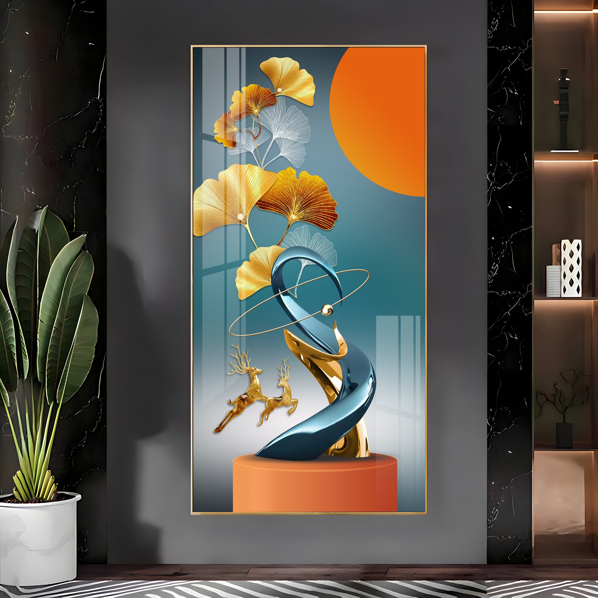 Geometric Abstract Premium Luxury Crystal Vertical Wall Art