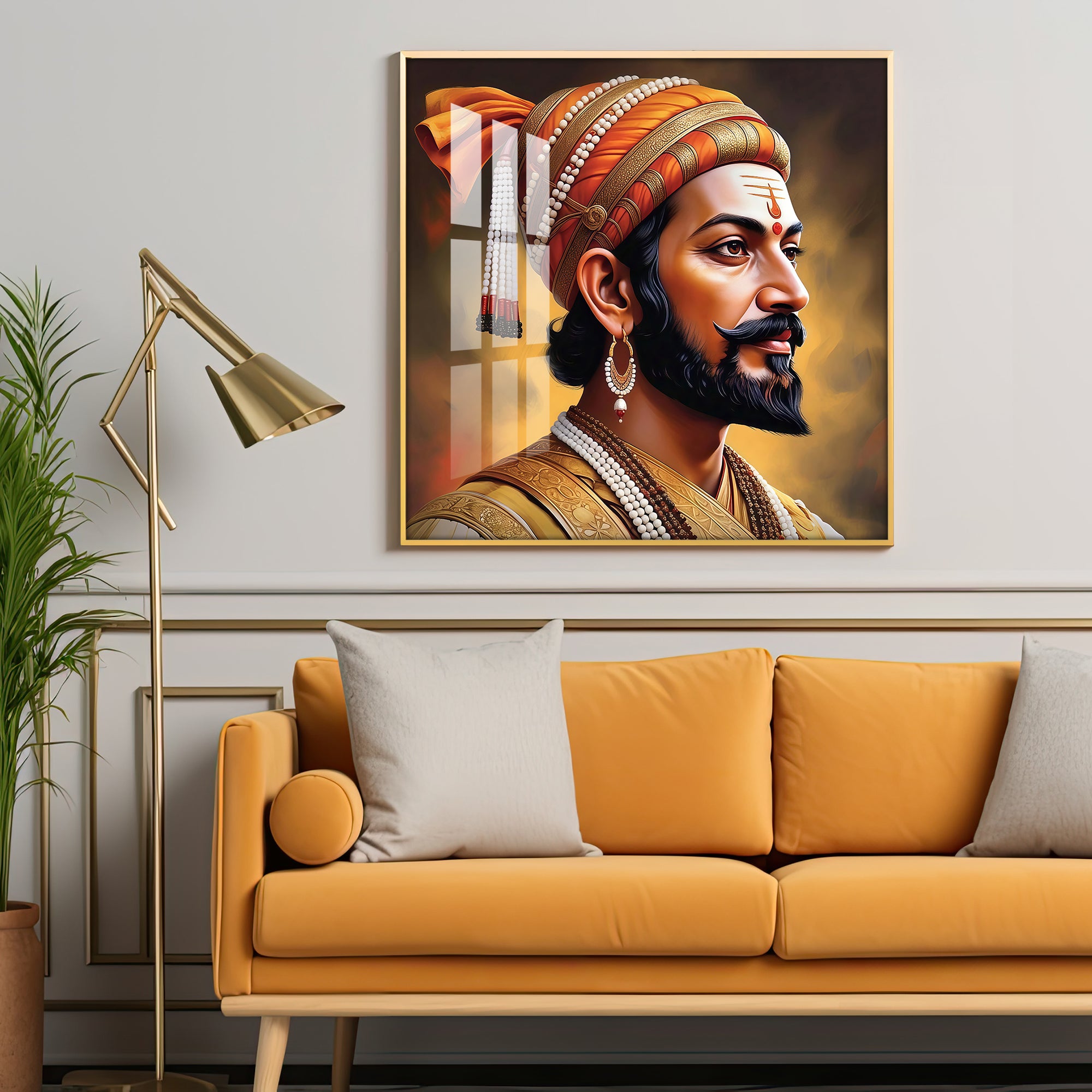 Divine Chhatrapati Shivaji Maharaj Ji Premium Acrylic Square Wall Art